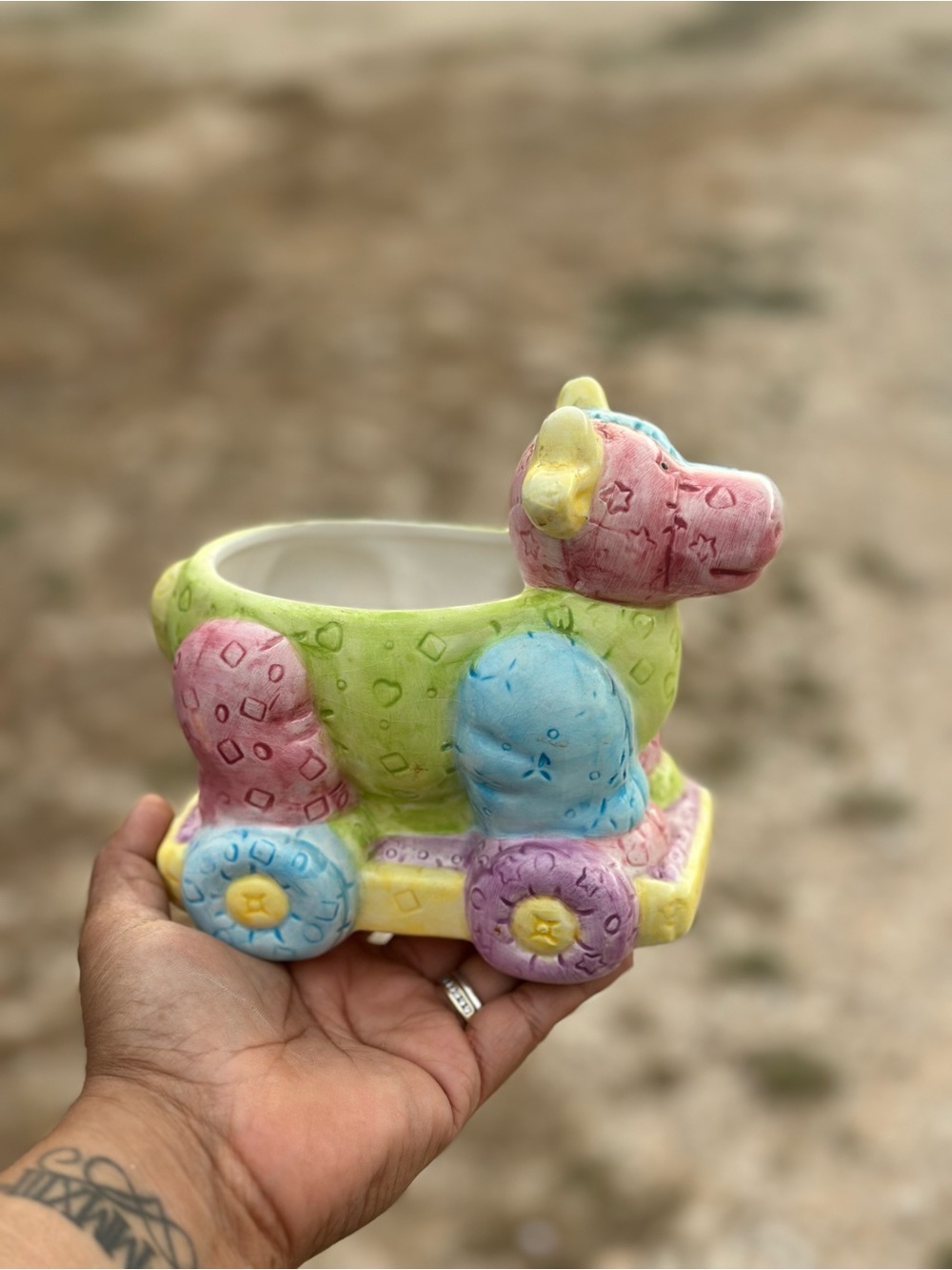 Pastel Plush-Style Pull Toy Planter - Pink, Blue, Yellow, Green